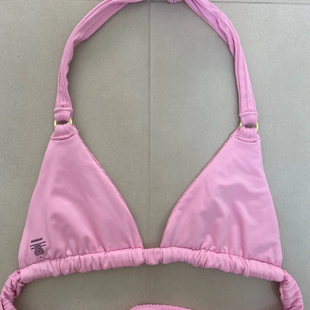 Pink Ribbed Triangle Bikini Top - Picture 3 of 5
